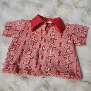 Vintage 70s Snoopy Beagle Snap Shirt Red Wee Winnie